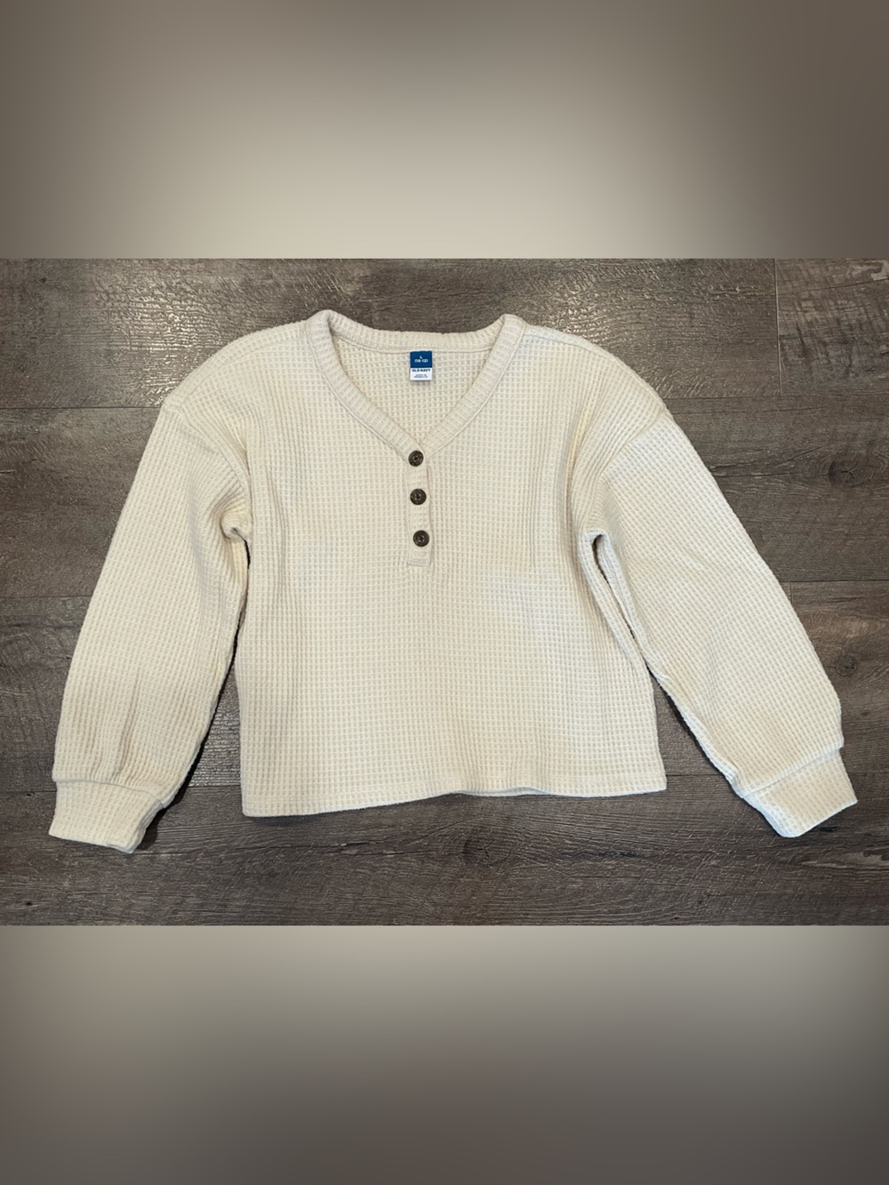 Old Navy Girls Cream Waffle Henley Pullover Sweater Size L (10-12)